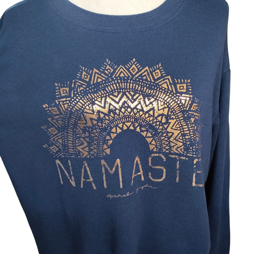 Spiritual Gangster Namaste Graphic Sweatshirt Navy Blue Gold Yoga Athleisure - M - Picture 5 of 9